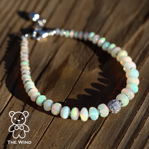 Natural Ethiopian Opal Beaded Bracelet 925 Sterling Silver